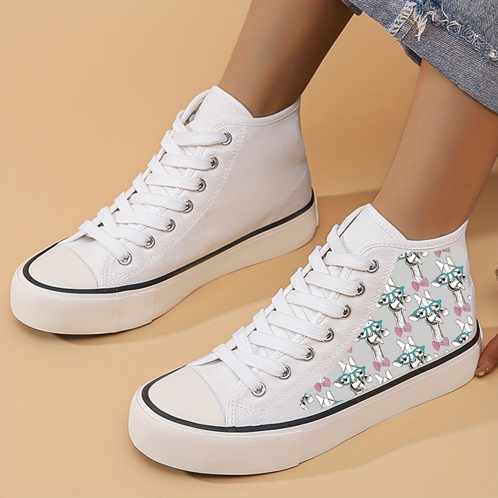 Giraffe Glasses High Top Canvas Shoes - Lightweight & Durable