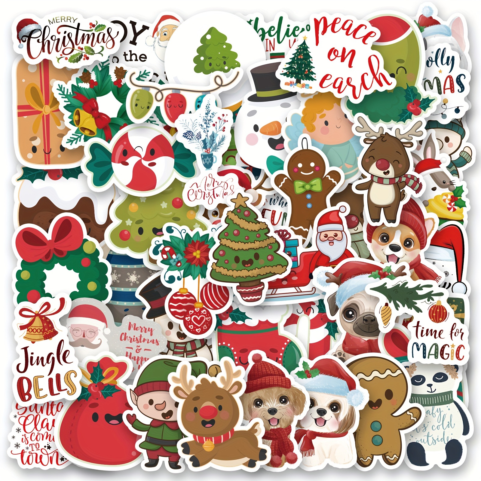 50Pcs Christmas Stickers for Kids, Cute Santa Vinyl Water Bottle Skateboard  Laptop Decals Pack(Christmas)