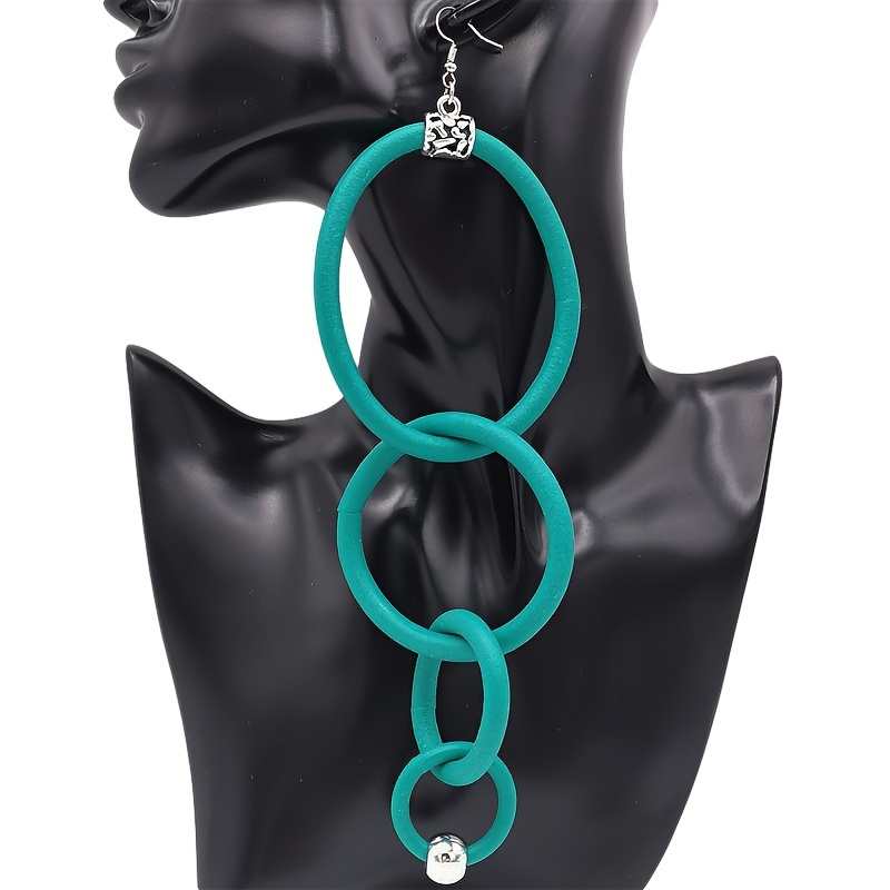 Boho Tribal Women's Long Drop Silicone Circle Pendant Earrings