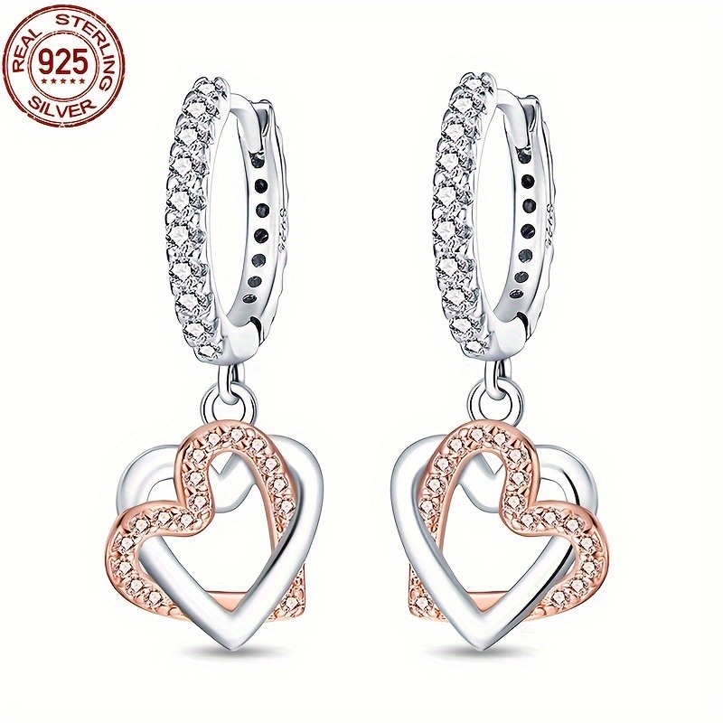 

925 Sterling Silver Dangle Earrings Sparkling Heart Design Paved Shining Zirconia Match Daily Outfits Party Accessories High Quality Jewelry