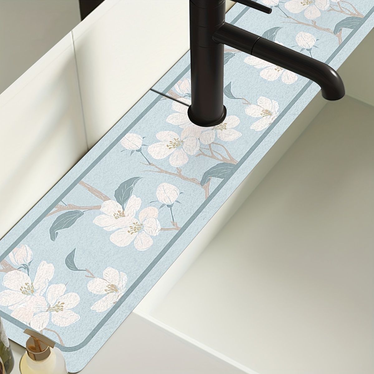 Floral Sink Faucet Absorbent Mat, Drainage Pad, Kitchen, Bathroom Sink Pad,  Countertop Drain Pad, Diatomaceous Washbasin Mud, Cuttable Quick Drying Pad  - Temu