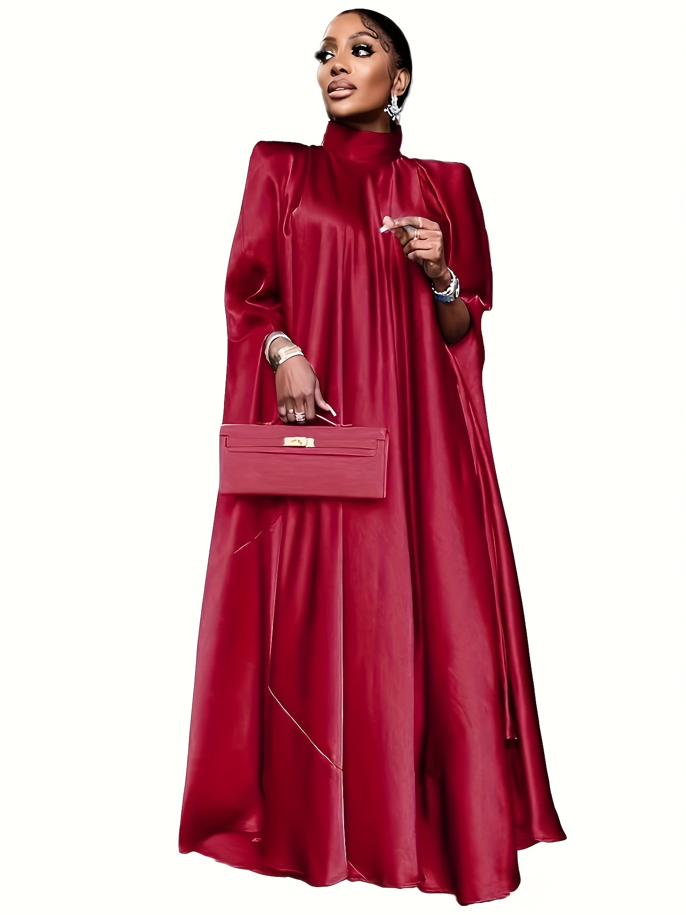 Plus Size Elegant Abaya Dress Women's Plus Satin Bat Sleeve - Temu