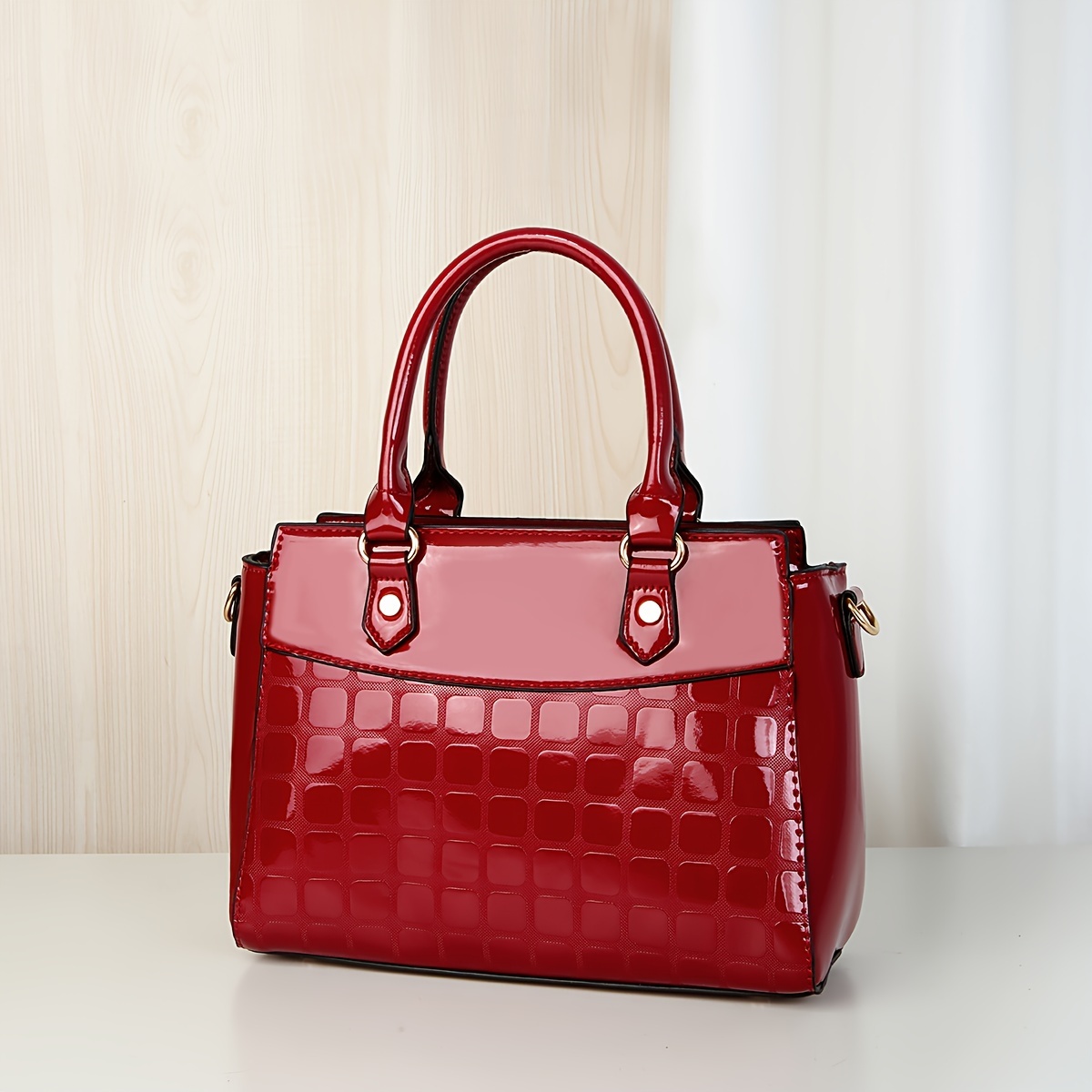 3pcs PU Bright Leather Bag Set, Women's Handbag & Crossbody Bag with Clutch Purse & Card Holder for Office & Work,Temu