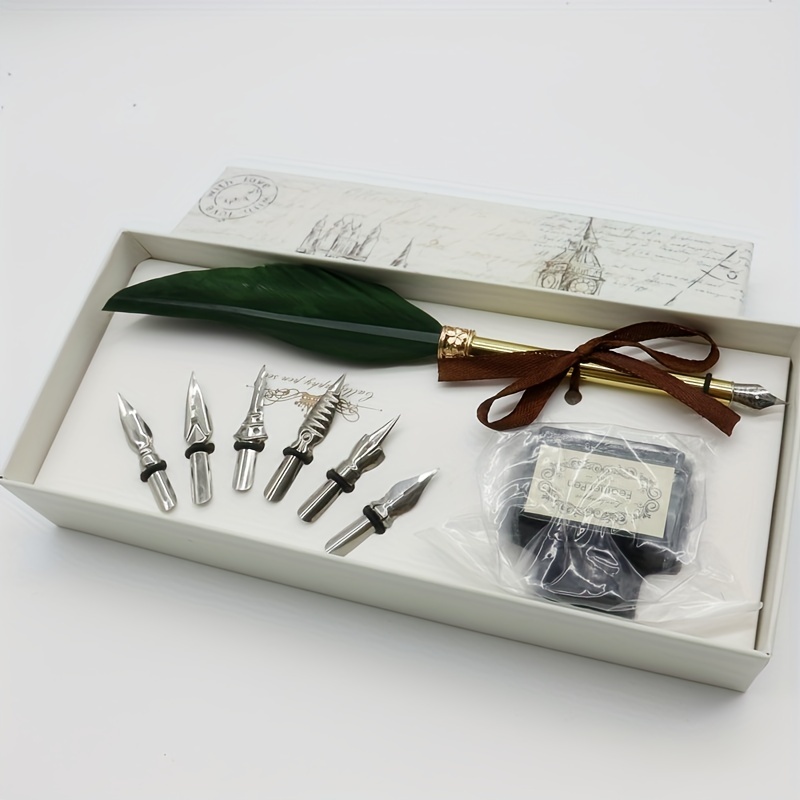 Miniature Gift-boxed Quill Pen with white feather and Ink Gift Set