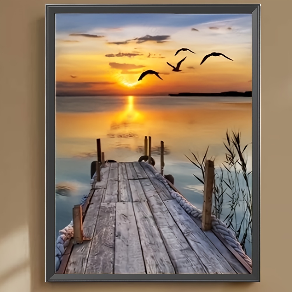 

1pc 11.8x15.8in Frameless Diy 5d Diamond Painting Set Sunset Landscape Diamond Painting Full Diamond Art Embroidery Cross Stitch Picture Diamond Painting Art Craft For Wall Decor
