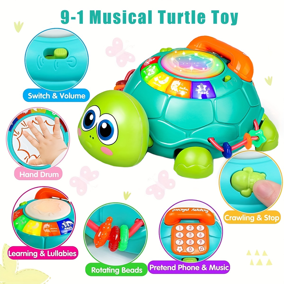  Juguetes para bebés de 6 a 12 meses, tortuga musical gateando juguetes  para bebés de 12 a 18 meses, juguete educativo de aprendizaje temprano con  luz y sonido, juguete de cumpleaños