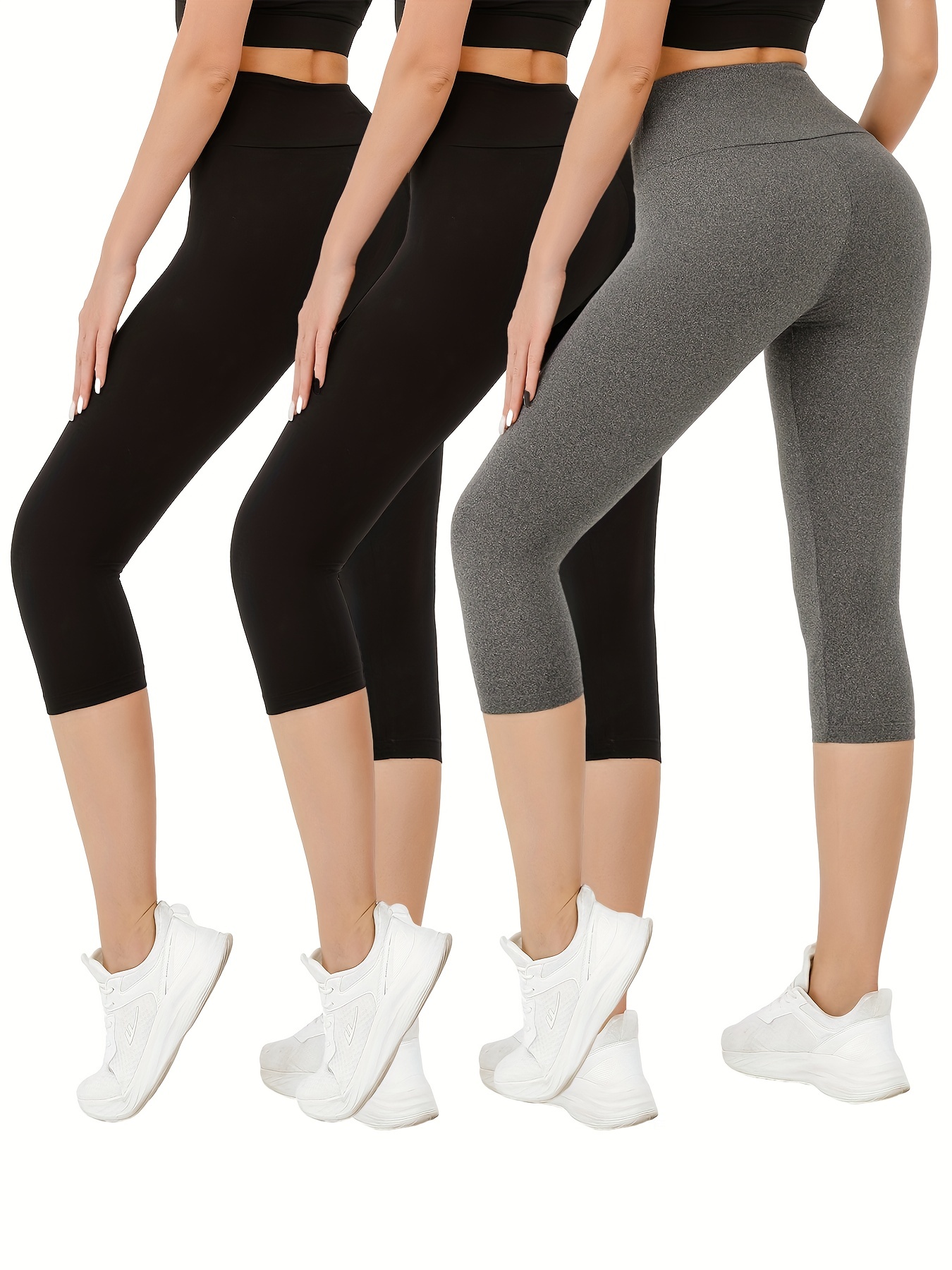 3 PC Womens Yoga Pants Capri Leggings High Waist Fitness Sports Soft Size  XL