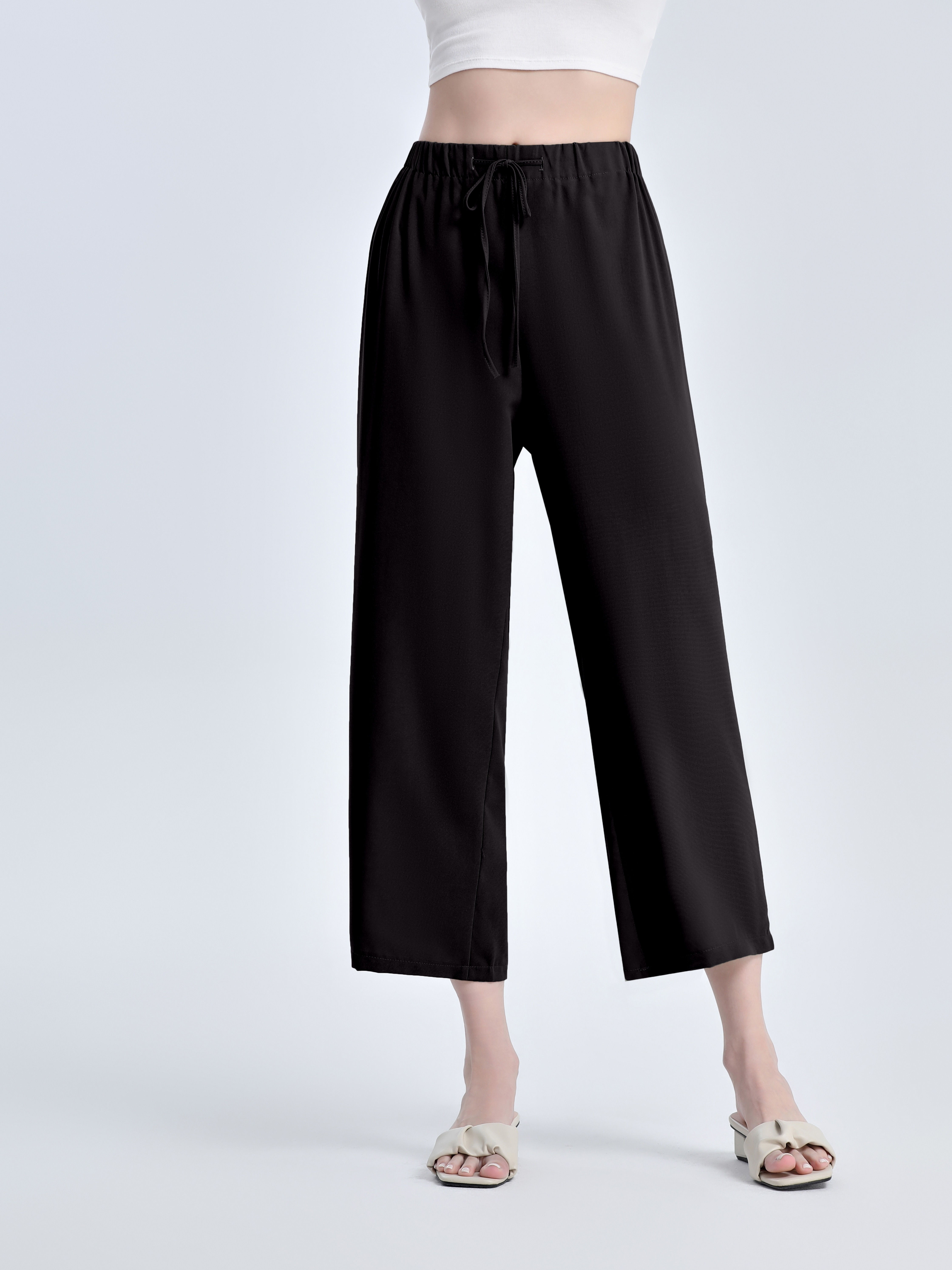 Minimalist Solid Drawstring Pants Elastic Waist Elegant - Temu Australia