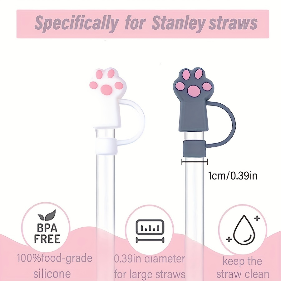 10Pcs 9-10mm Cat Stanley Straw Covers, Reusable Straw Covers Cap