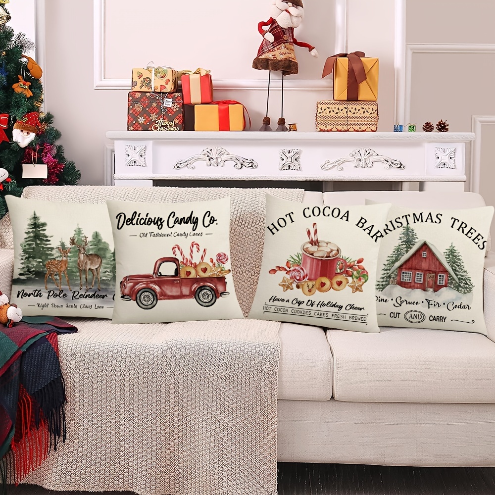 Christmas Pillow Covers Christmas Tree Red Truck Hot Coco - Temu