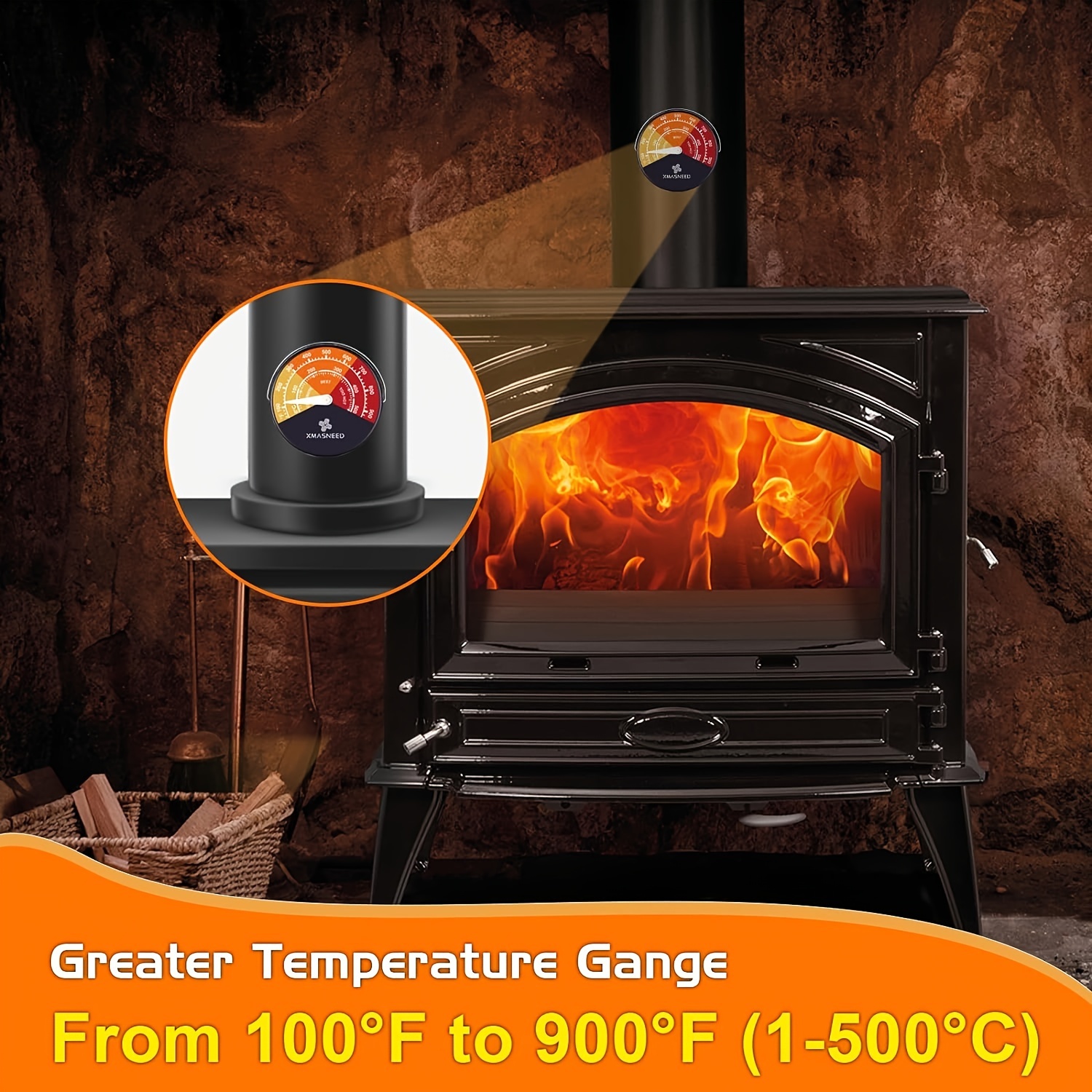 Thermomètre magnétique de poêle de ventilateur de cheminée en bois avec  l'outil de barbecue de ménage de sonde