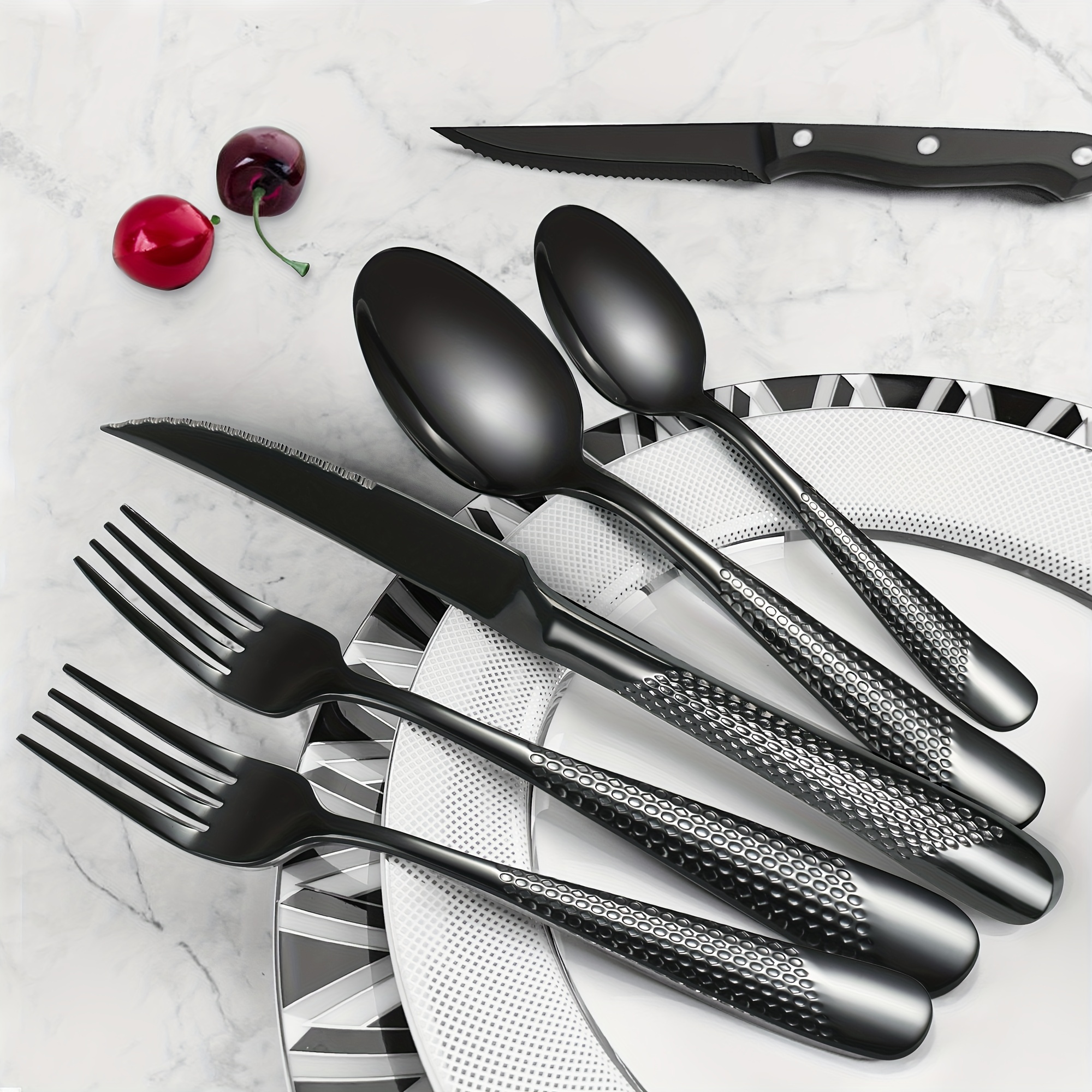 MatteBlack+™ - Stainless Steel Matte Black Silverware Set - Cutlery &  Flatware