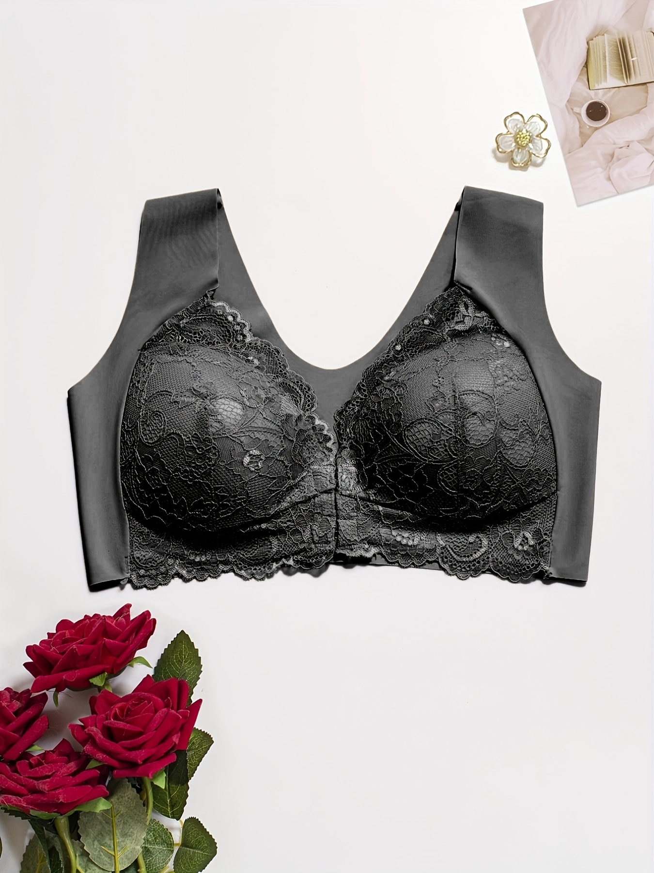 Comfortable Black Cotton Bra With Back Buckle And Widened Padded