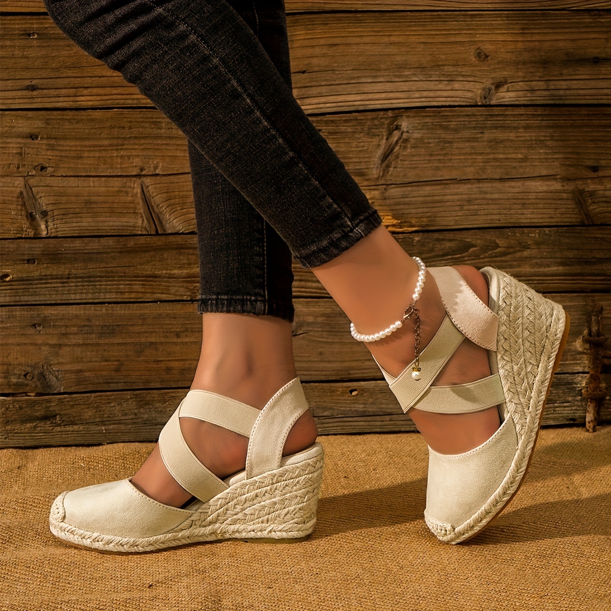 Women s Closed Toe Espadrilles Wedge Sandals Comfortable Cross