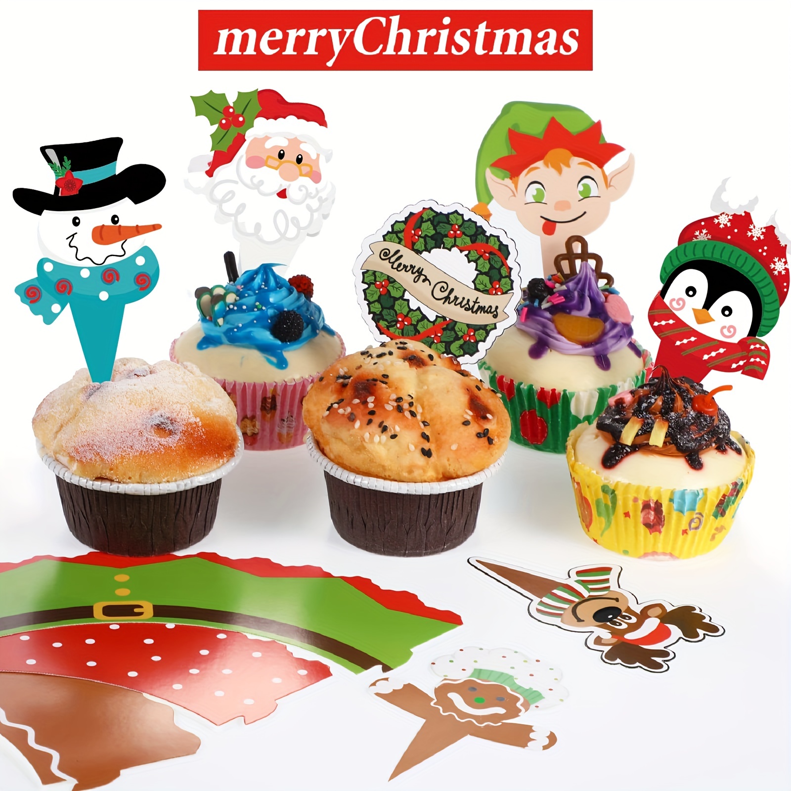 Christmas Party Decorations With Cupcakes For Christmas Party Decoration  Merry Christmas Baking Decor Supplies - Temu