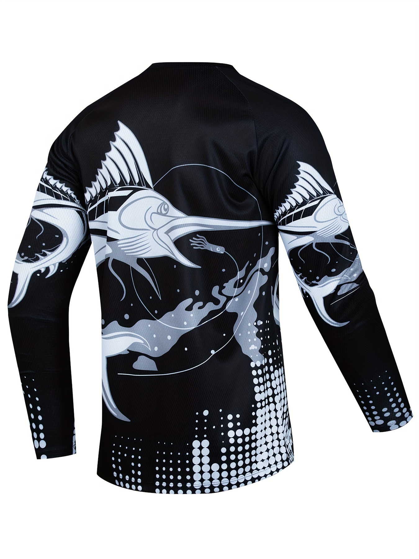 Men's Stretchable & Breathable Round Neck Long Sleeve Fishing T-Shirt With  Fish Print Gym Clothes Men Fishing Shirt