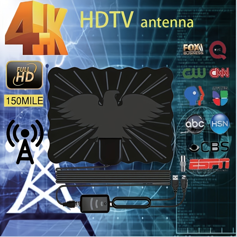  Potente antena de TV para interiores para Smart TV amplificada  de largo alcance de más de 200 millas, antena HD portátil para interiores  para TV, cable coaxial de 17 pies/base magnética
