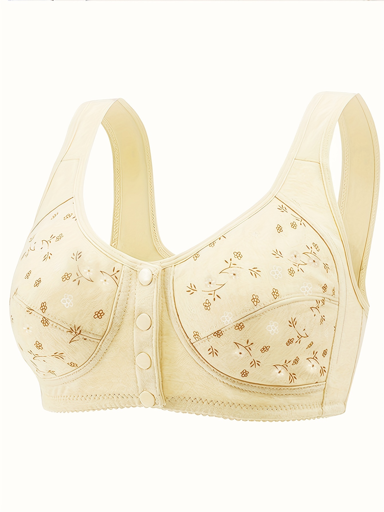 Sblioda Bras for Women Plus Size Wireless Bra Front Open Button Full  Coverage Bra Floral Print Lace Up Bralette Comfort Bra Prime Deals for  October Beige at  Women's Clothing store
