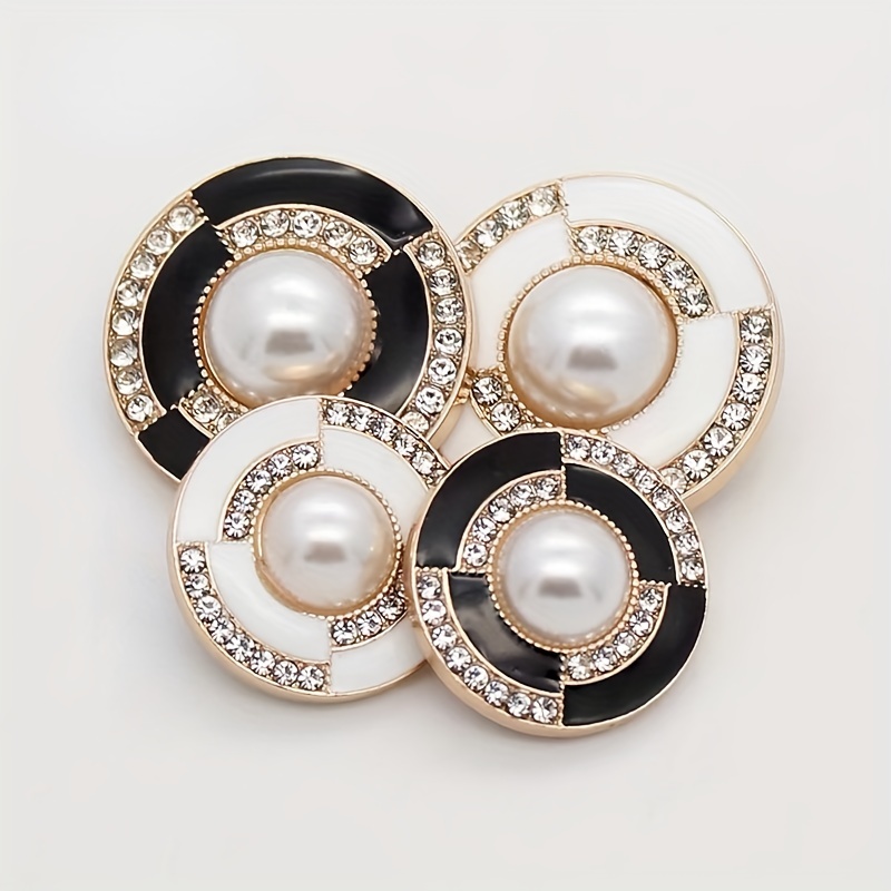 5pcs Round Flower Shape Pearl Rhinestone Buttons Sew on Rhinestone