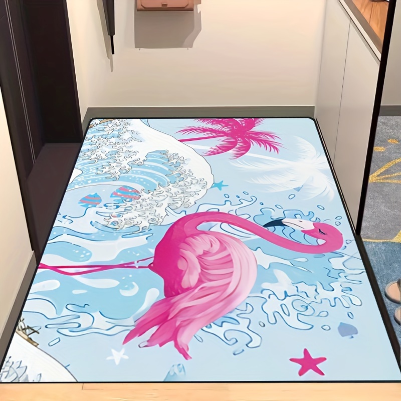 1pc Hd Printed Flamingo Design Door Mat, Cartoon Style Water