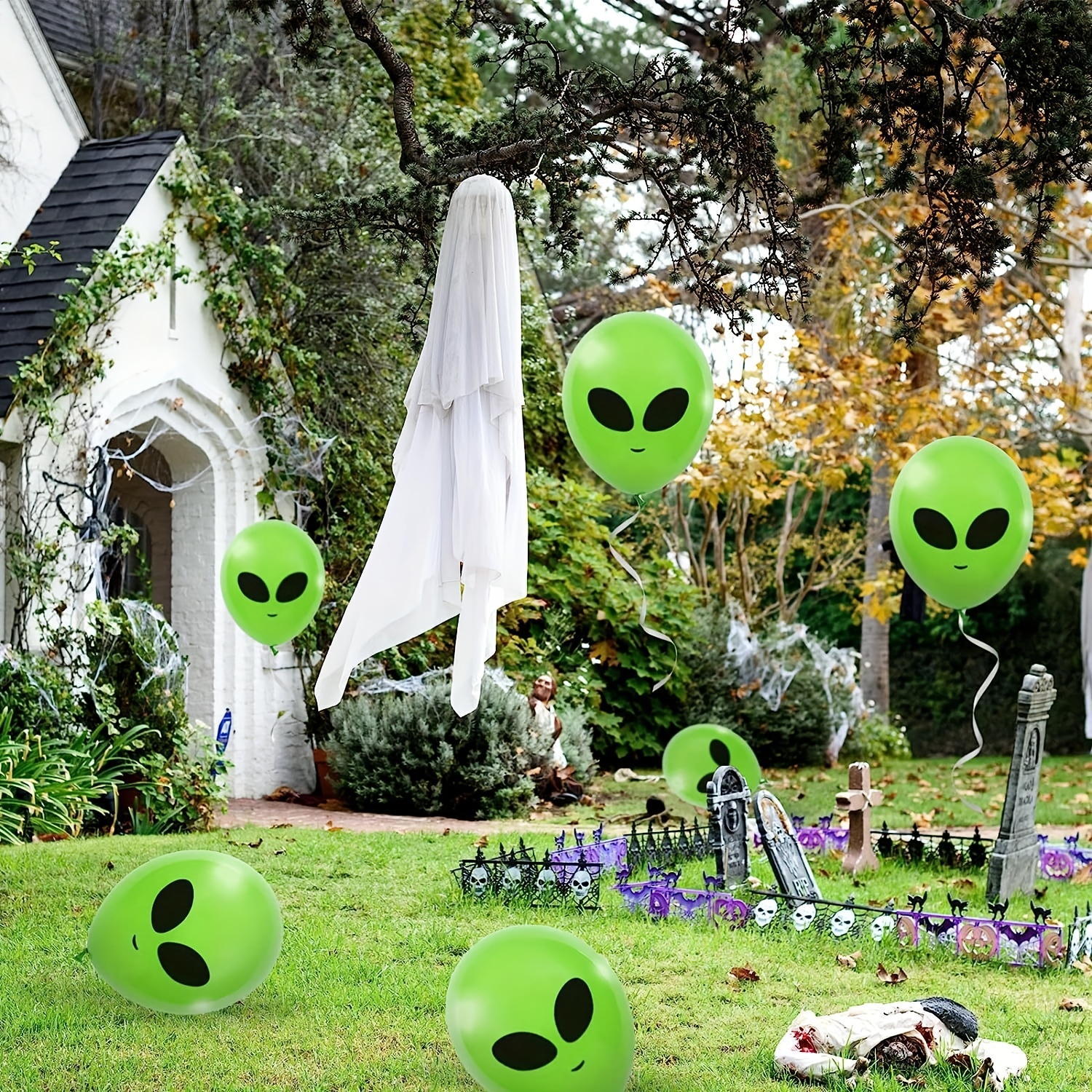 12 globos inflables grandes de alienígena para decoración de fiesta de  alienígenas, fondo verde de 31.5 pulgadas para alienígena espacial  alienígena