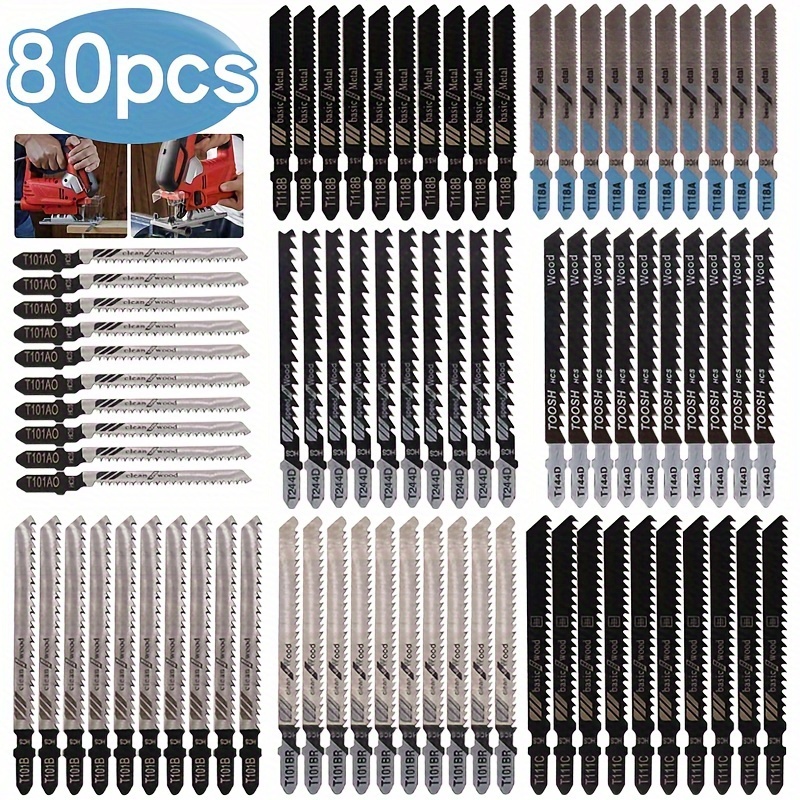 

80pcs, Curve Saw Blade Set - Assorted T-shank Replacement Blades For Wood, Plastic, And Metal Cutting - Versatile Hcs/hss Saw Blades Kit