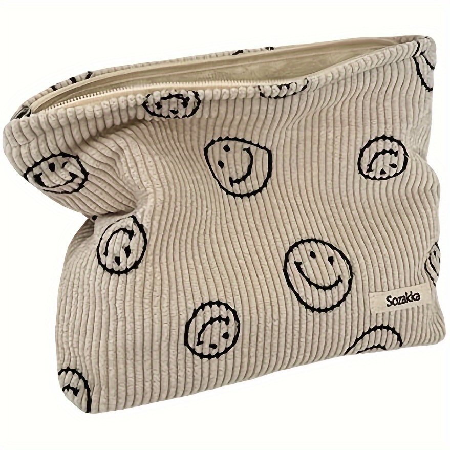 

Cosmetic Bags For Women - Corduroy Cosmetic Bag Aesthetic Women Handbags Purses Smile Dots Makeup Organizer Storage Makeup Bag Girls Case Bags (beige)