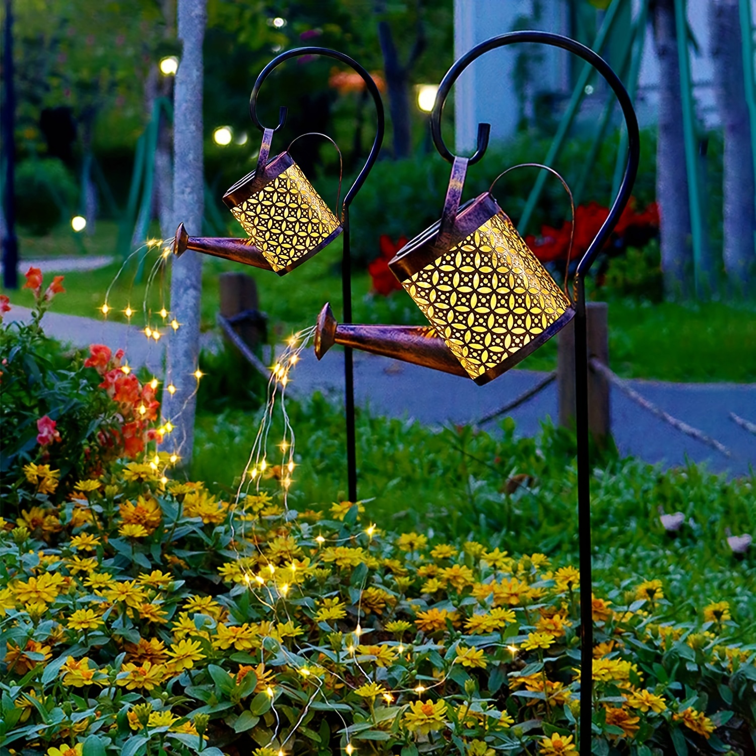 Solar Hanging Lantern with Shepherd Hook Outdoor Metal Led Garden