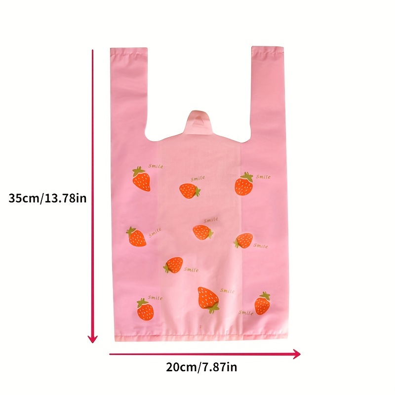 100 Pcs Pink Strawberry Plastic Bags for Shopping and Packaging