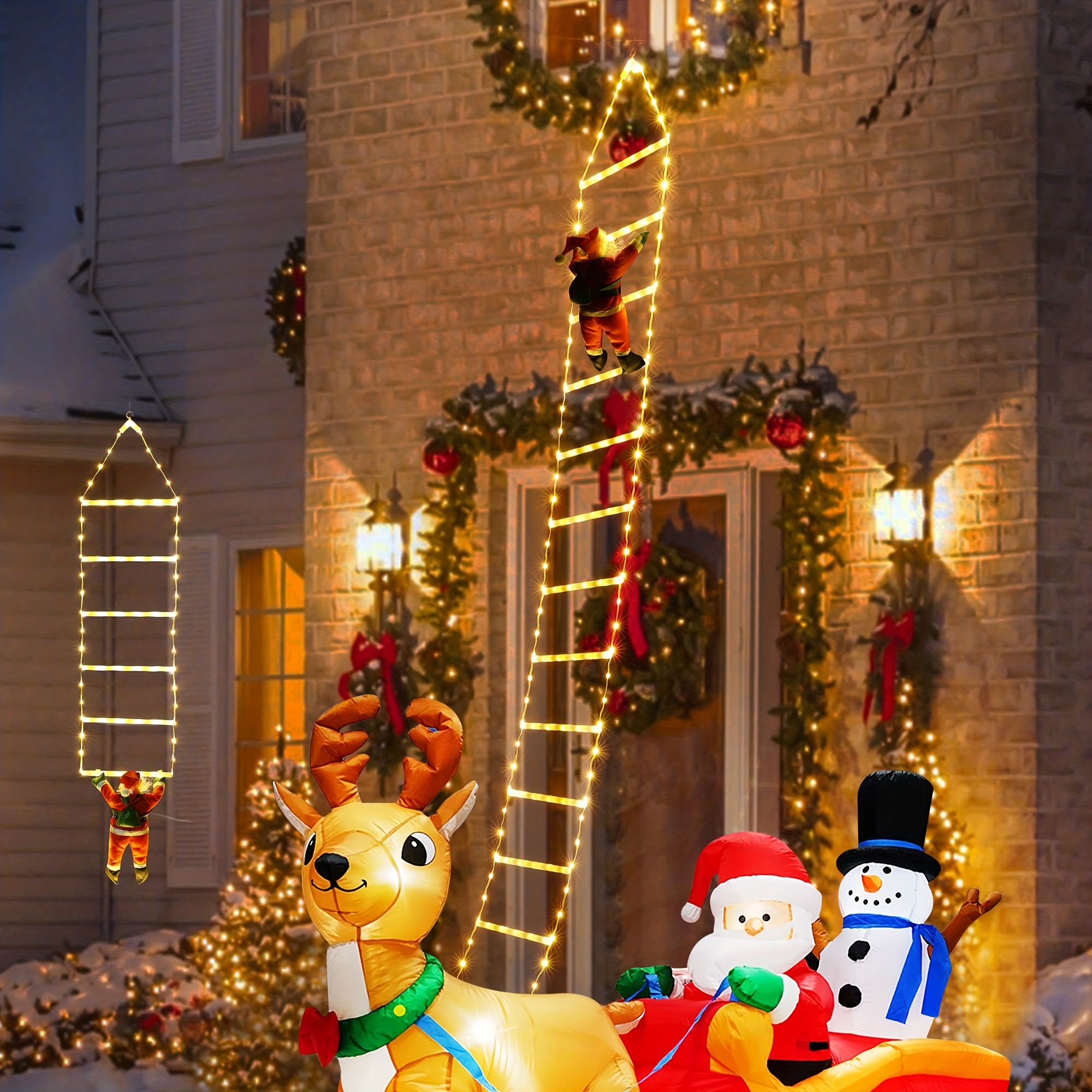 Christmas Decoration Ladder Light With Santa Claus, Christmas ...