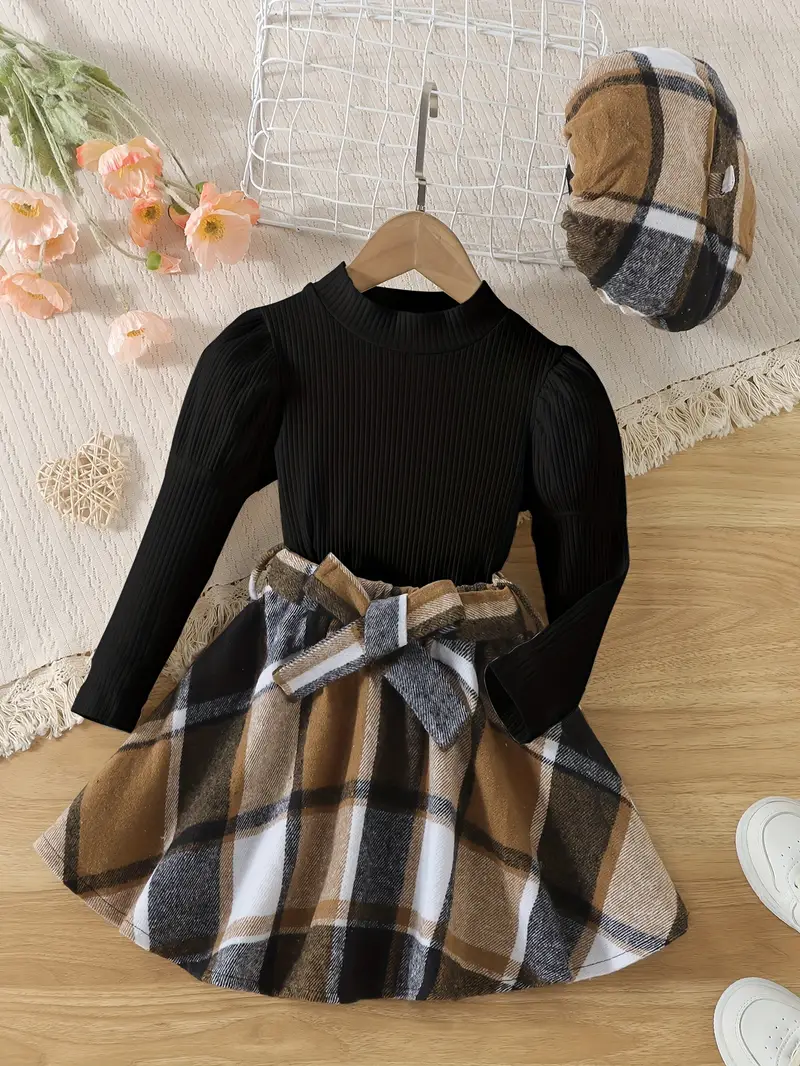 girls elegant outfit 2pcs solid color top a line skirt set kids clothes for spring autumn details 6