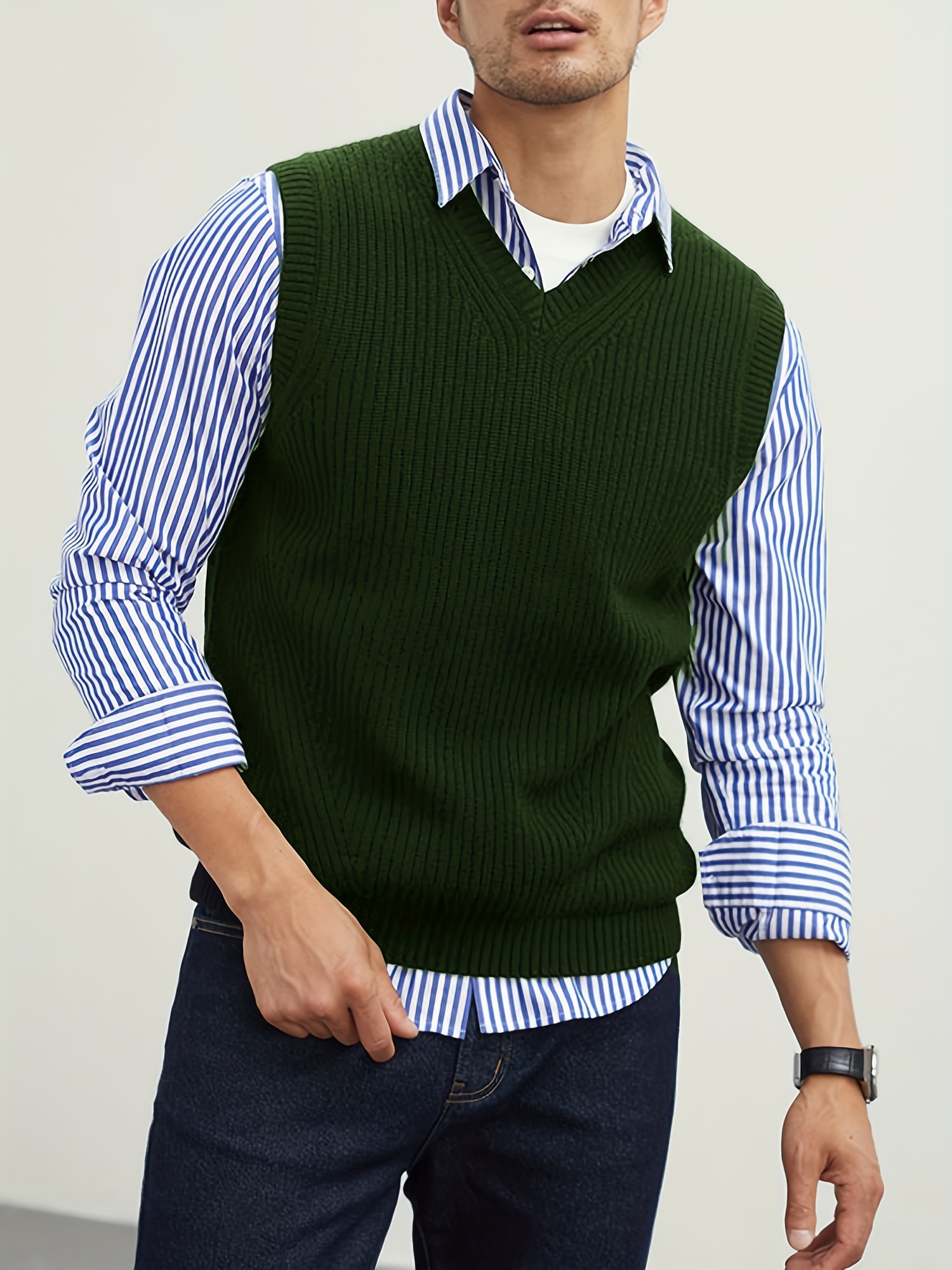 Solid Color Sweater Vest Casual Mock Neck Sleeveless Vest - Temu