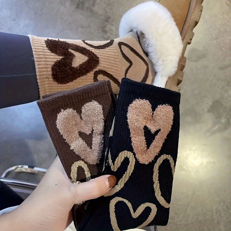 3 Pares Calcetines Peludos Patrón Corazón Mujer Lindos - Temu