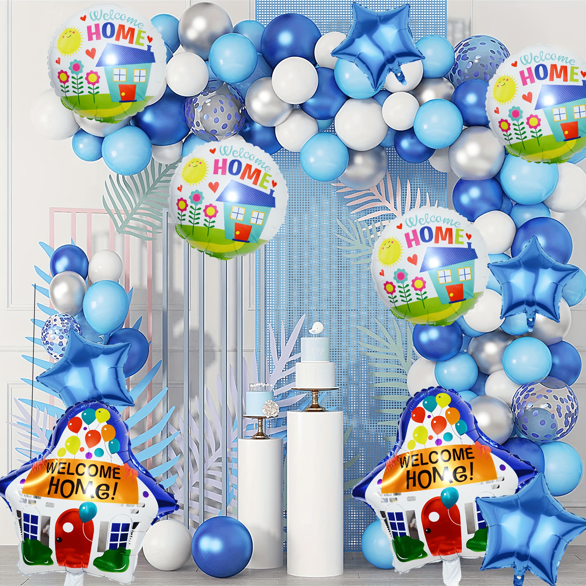 Kit De 15 Globos De Bienvenida A Casa: 13 Letras De Aluminio 'WELCOME HOME' + 2 Flores, Incluye Pajita Y Cuerda, Color Beige, Reutilizables