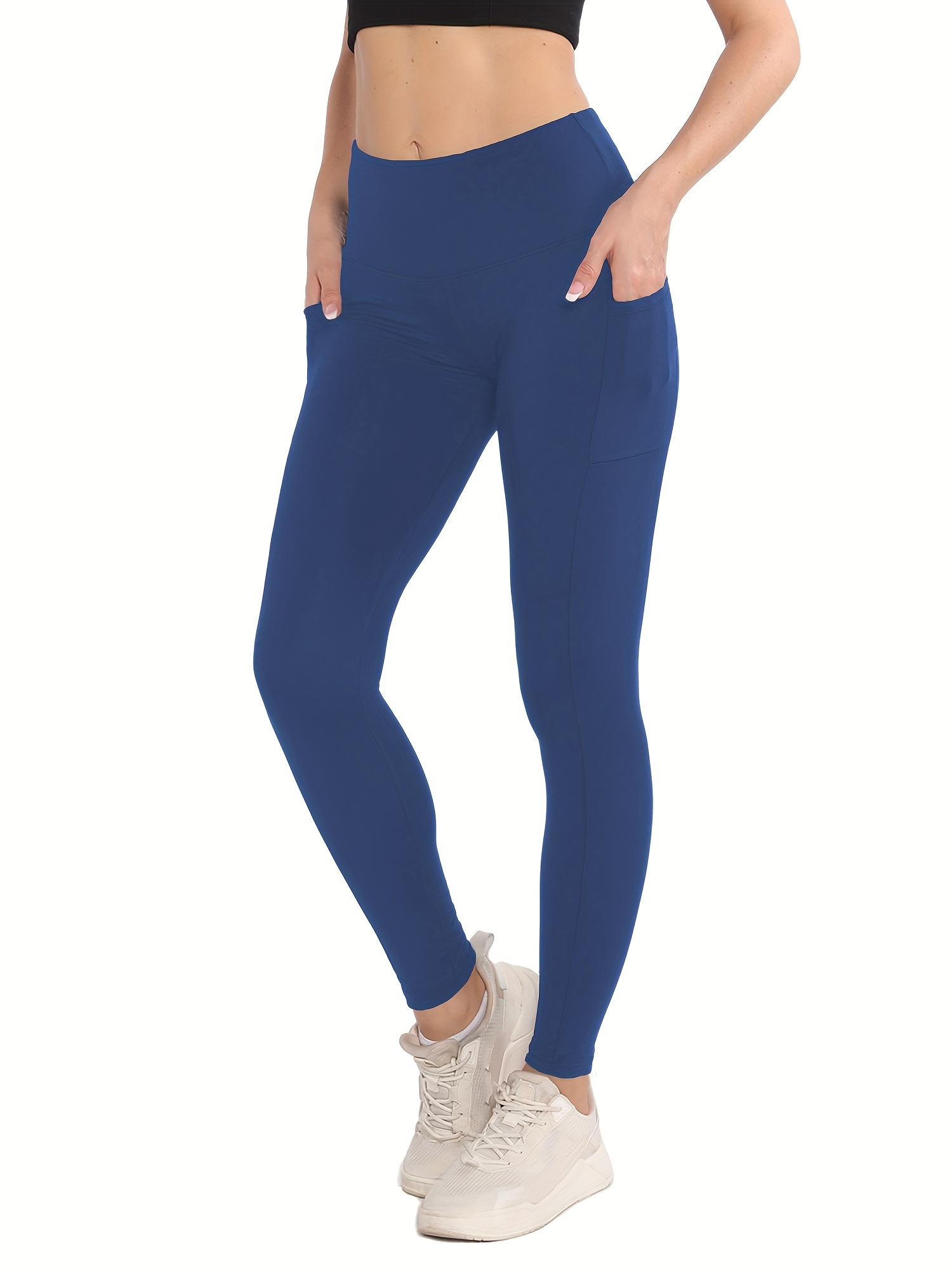 Cropped Yoga Pants High Waist Side Pockets Slim Fit Stretchy Temu
