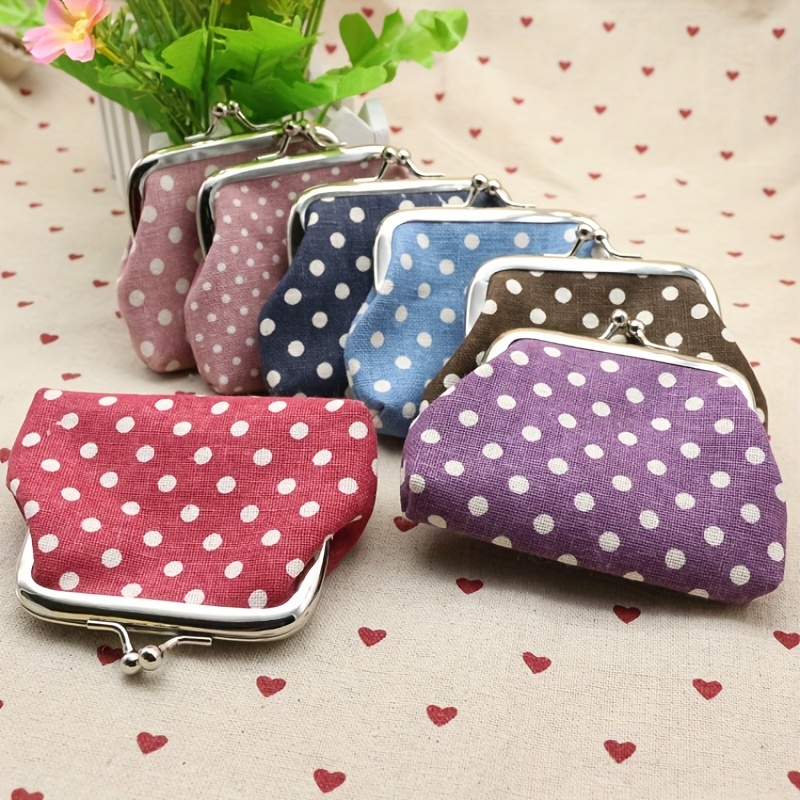 Kiss Lock Coin Purse, Women's Stylish Polka Dot Small Wallet Cute Versatile  Canvas Purse - Temu