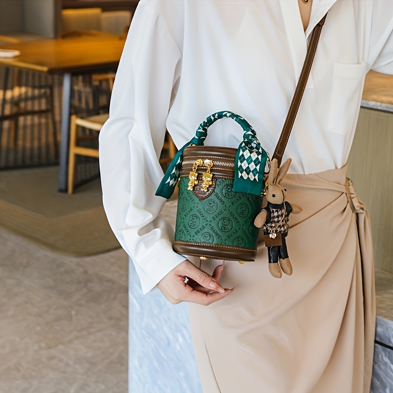 Mini Cylinder Bag, Fashion Retro Print Crossbody Bag Bucket Bag, Women's  Versatile Portable Handbag
