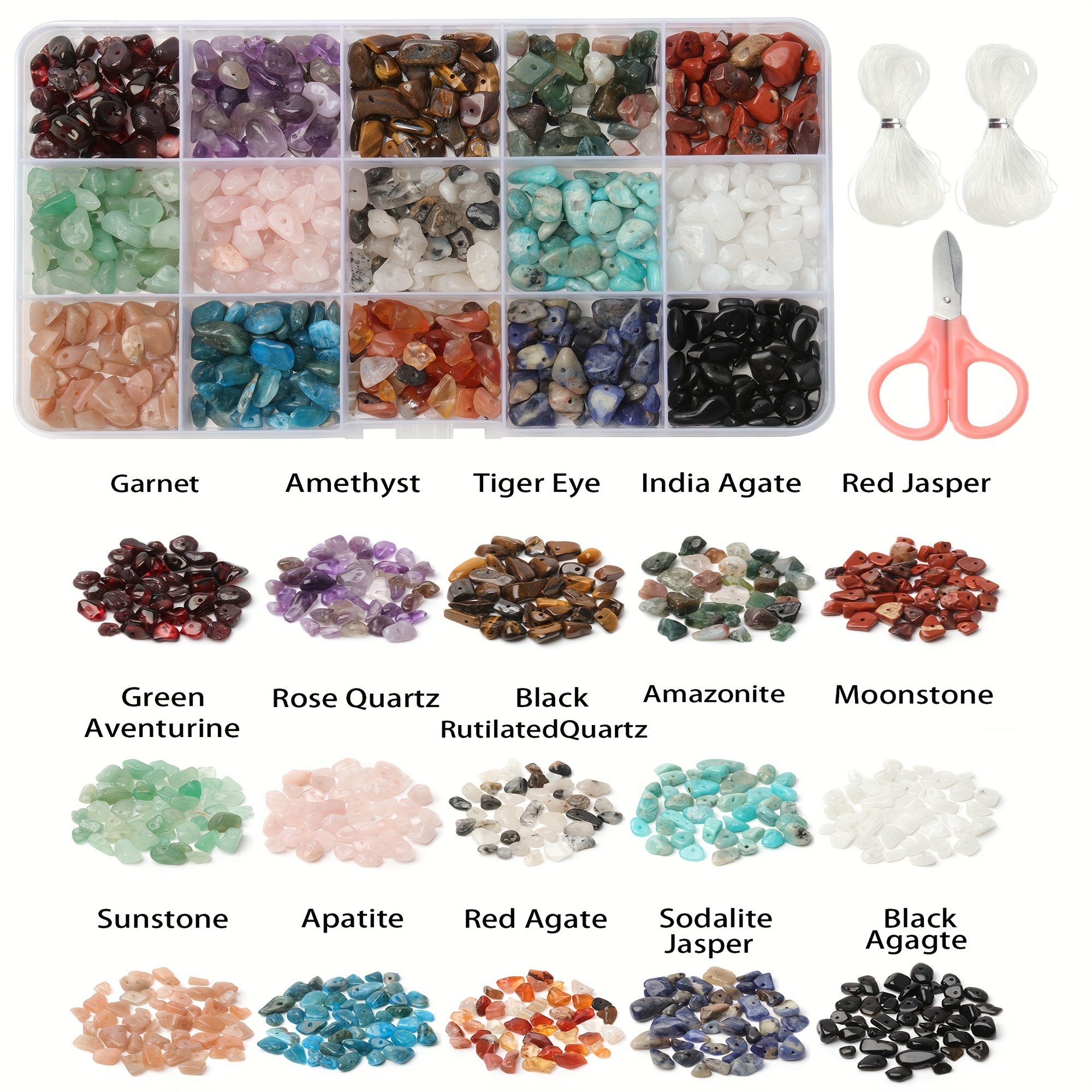 

1 Set Natural Chip Stone Irregular Crystal Loose Rocks Spacer Beads With Scissors Elastic Threads Set For Jewelry Making Diy Special Fashion Bracelets Necklace Men Women Gifts Craft Supplies