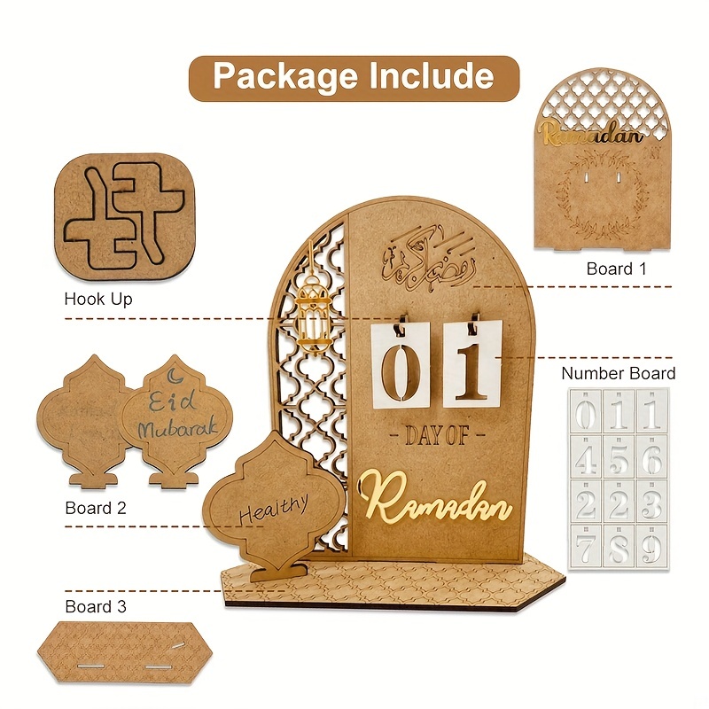 1pc, Calendrier De Compte À Rebours Eid Mubarak Ornement En Bois Décoration  De Ramadan Pour La Maison Islam Musulman Party Decor Ramadan Kareem - Temu  Belgium