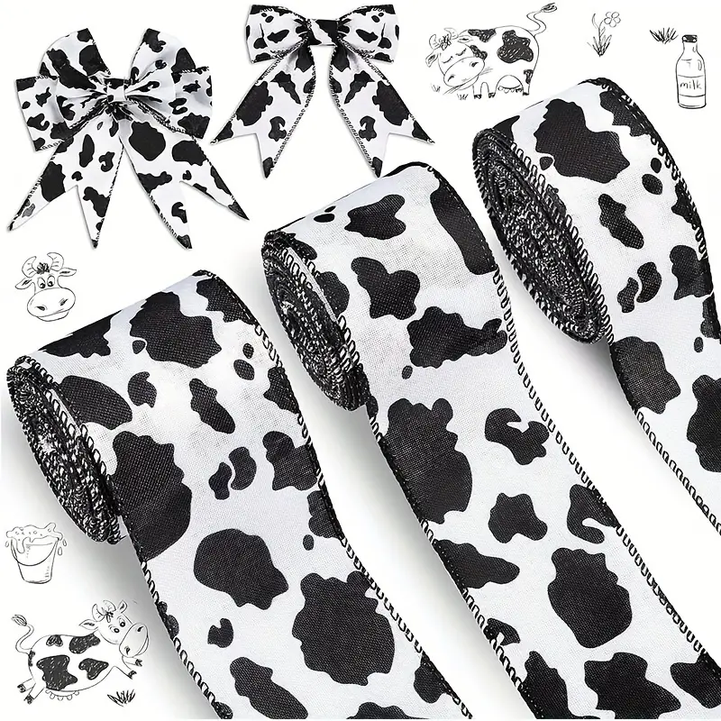 5 Yards Cow Print Ribbons Wired Edge Burlap White Black - Temu