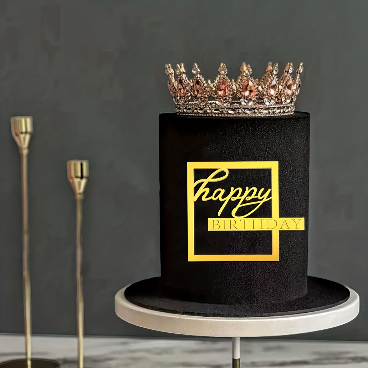 Happy Birthday Led Lights Cake Topper Acrylic Mirror Gold Cake