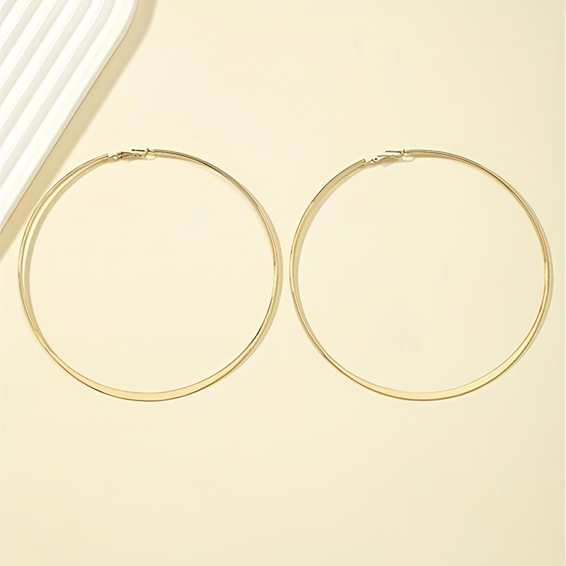 Women's Exaggerated Golden Silvery Hoop Earrings, Minimalist Style