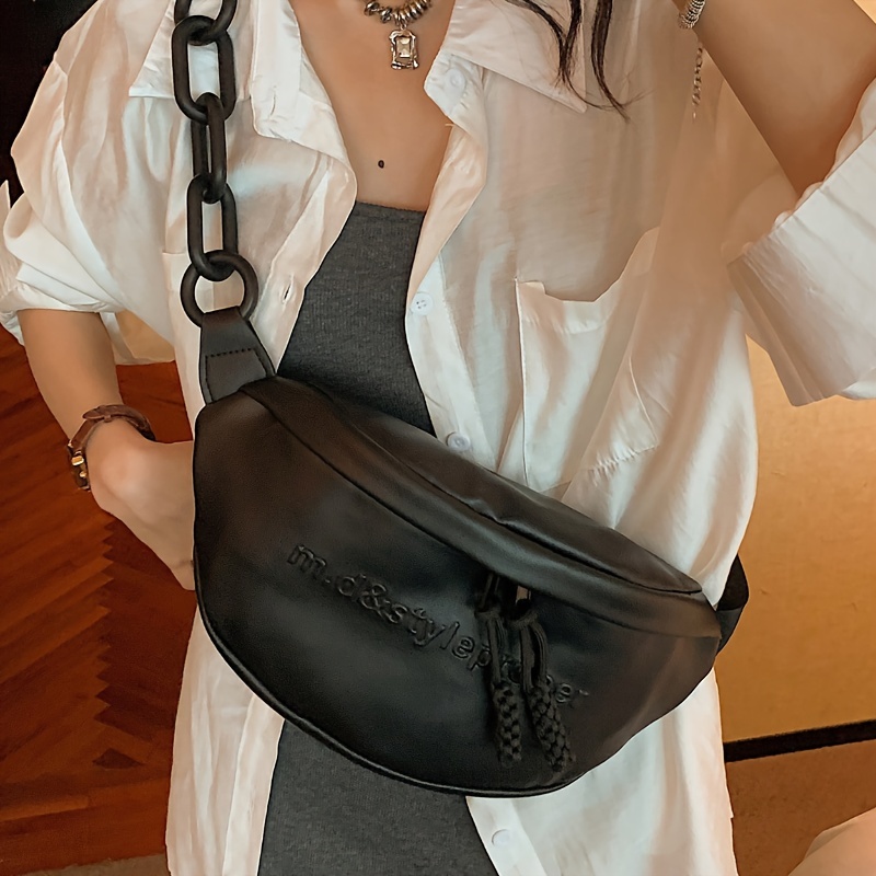 Fashion Double Zipper Fanny Pack Women's Faux Leather - Temu