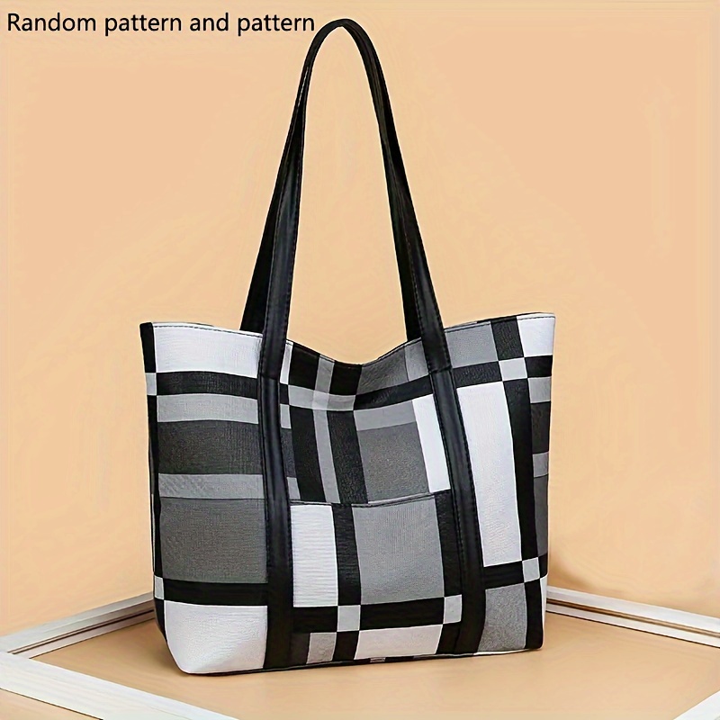 TEMU Fashion Plaid Print Tote Bag, Large Capacity Shoulder Bag, Women's Casual Handbag & Hobo Purse For Commute