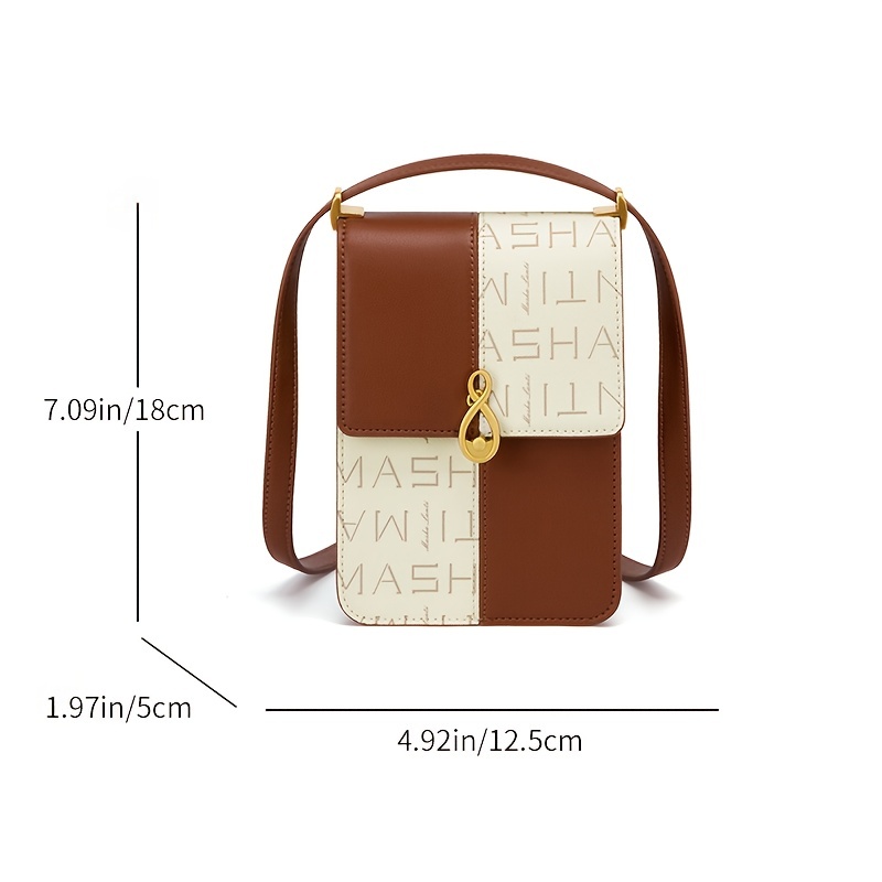 Letter Print Square Handbag, Faux Leather Flap Purse, Women's Buckle Decor  Crossbody Bag - Temu