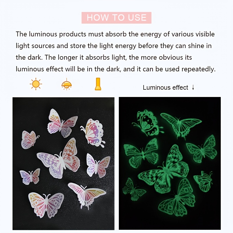 Luminous Butterfly Wall Stickers 3d Glow In The Dark - Temu