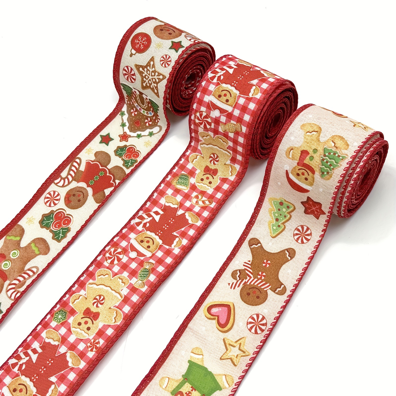 Red White Christmas Ribbon Wide Burlap Jute Grosgrain Tape Plaid Print  Wired Ribbons for Wed Decor Packaging Xmas Gift Wrapping