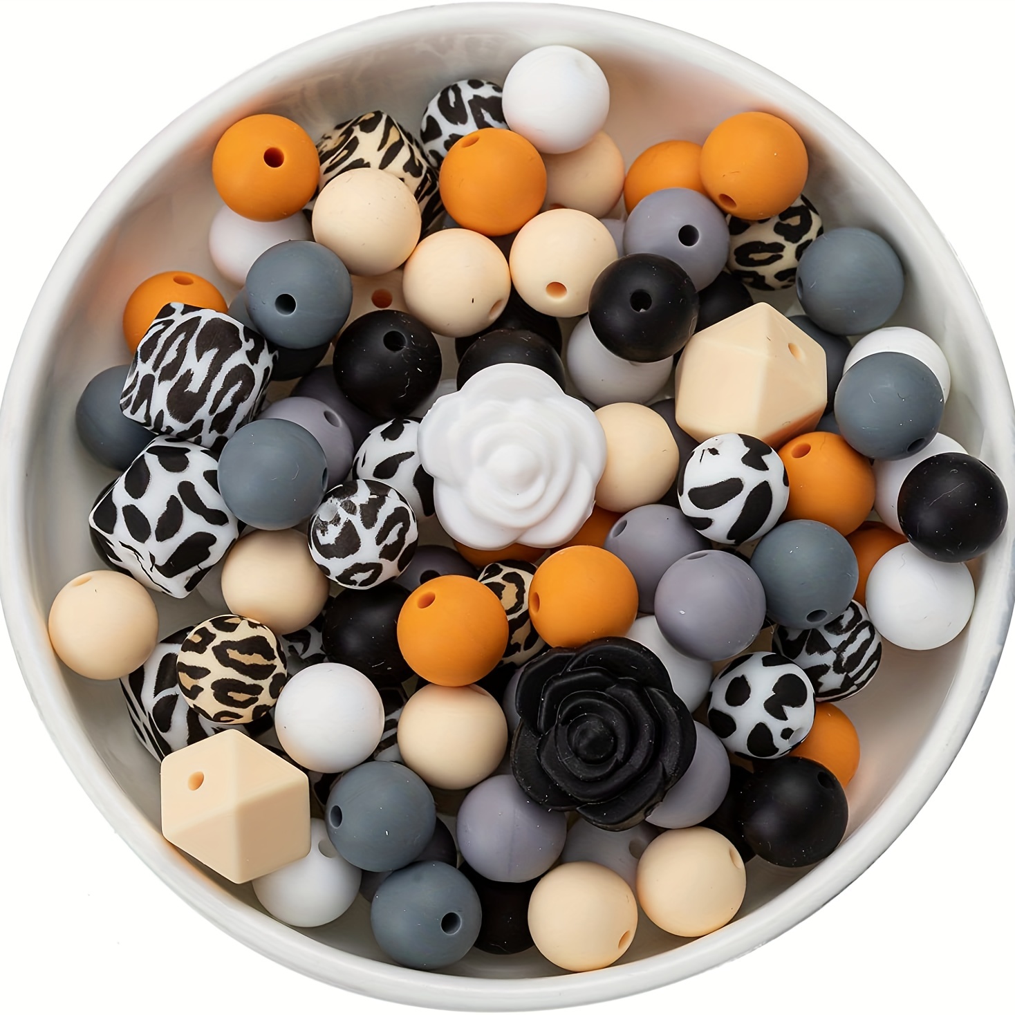 Mixed Color Leopard Print Silicone Round Beads Rose Flower - Temu