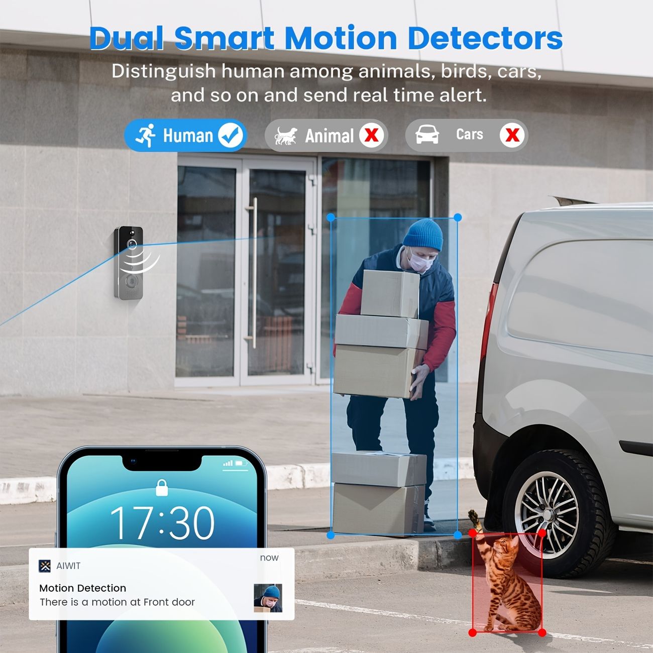 Doorbell Camera Wireless Doorbell Camera With Chime Included Ai Human  Detection 2 Way Audio Pir Motion