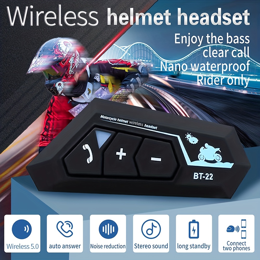 Casque de moto sans fil Bluetooth 5.3, kit de téléphone d'appel mains  libres, écouteur étanche, lecteur de musique MP3, haut-parleur pour moto